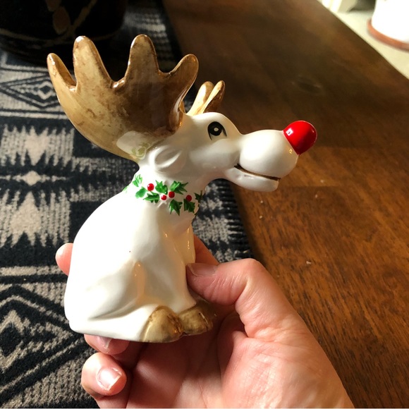 Fitz and Floyd Christmas reindeer moose ceramic figurine Handpainted Japan - Picture 4 of 6
